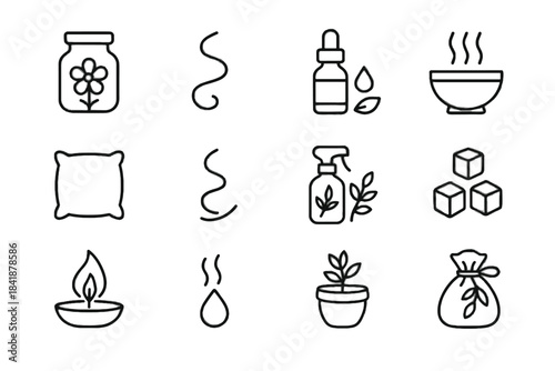Icon herb twirling essential aromatherapy wrapped set sprig ceramic aroma vector flower