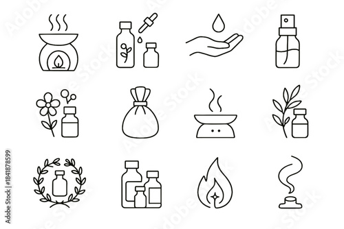 Icons vector icon vial blend flower smoke shape scent tray collection oil