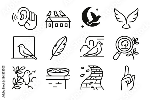 Cupped silhouette listening urban hidden birdwatching seed icons icon wings to vector