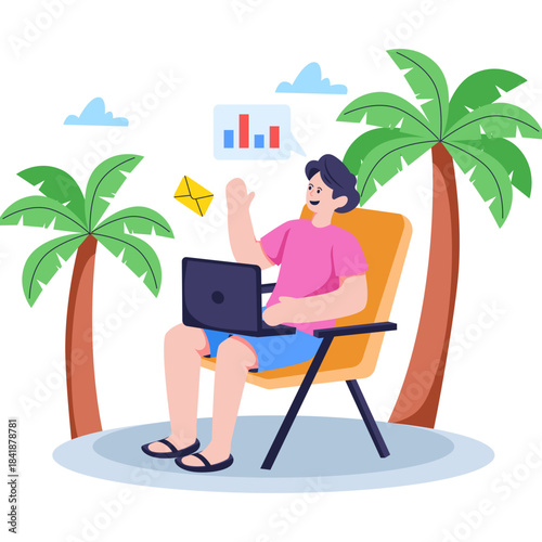 A beautiful design illustration of workcation