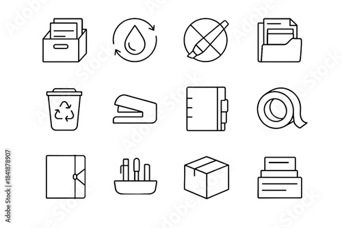 Symbol reminder elastic stationery icons stapler icon roll tray neat vector tape