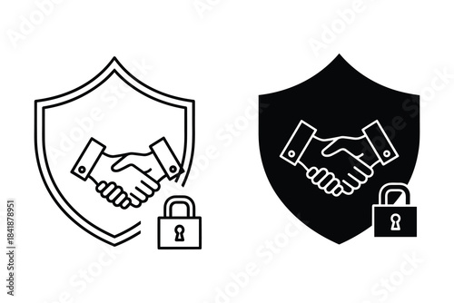 Shield with handshake and lock icons for security agreement