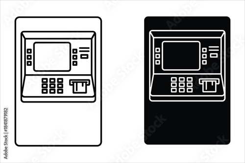 ATM Machine Icons in Outline and Silhouette cash