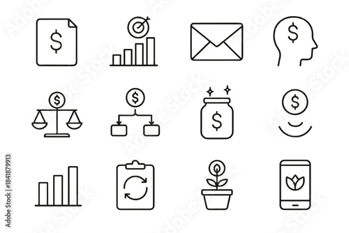 Tray jar gentle chart wallet minimalist loan icons icon vector balanced coin