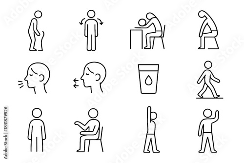 Wrist stretch standing vector desk icon icons break healthy posture exhale shoulder