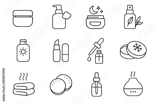 Cleansing fluffy towel soothing nourishing icon winter overnight hydration vector gentle icons