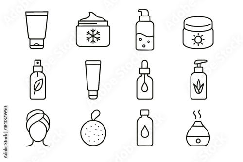 Vector icon winter mist icons night skincare vapor cleansing balm puff botanical
