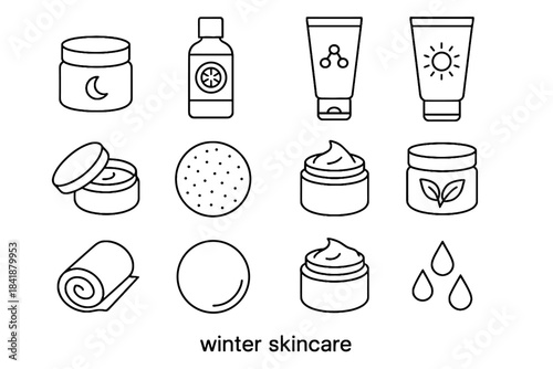 Ceramide skincare minimalist soft botanical toner bottle gel droplets pot winter vector