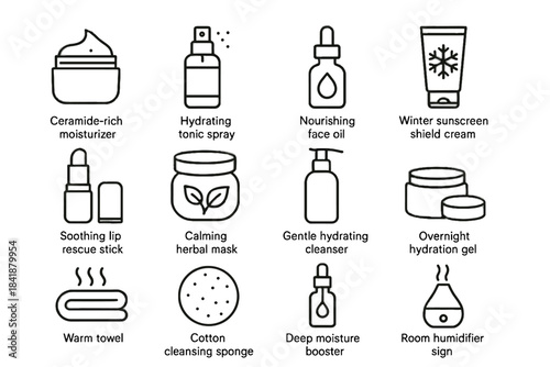 Gentle rescue winter herbal icon moisture cleansing skincare icons mask humidifier room