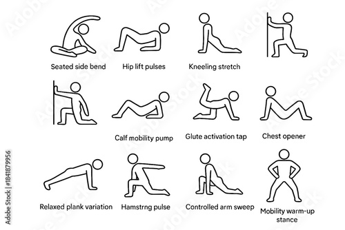 Gentle lift relaxed opener controlled pulses vector icon mobility pump icons glute