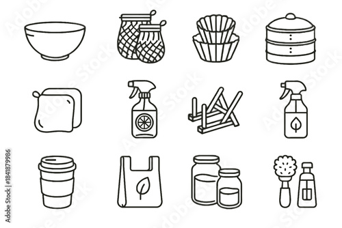 Eco vector liners kitchen icon rag cupcake compostable produce metal fiber oil