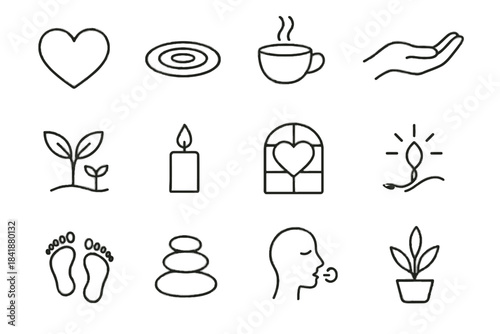 Support spark mindful vector tea icon ribbon gentle silhouette stones gratitude collection