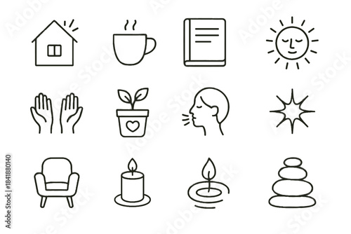 Journal vector gratitude light heart set cup plant icon pile ripple