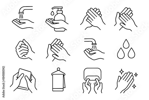 Vector both hand fingers thumbs rub hands hygiene icons palm air icon