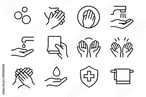 Icon handwash circle clean air polish each hands soap set towel vector