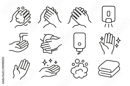 Wall neatly drying fingertip icon sparkle symbol interlock vector set handwashing icons