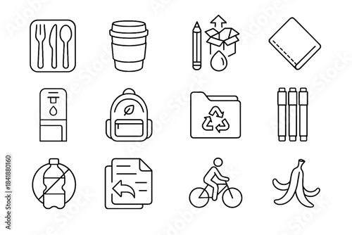 Reusable zero school vector cloth napkin eco station symbol icon recyclable waste