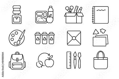 Icon zero school bin sorting lunch wooden scrap waste vector craft notebook