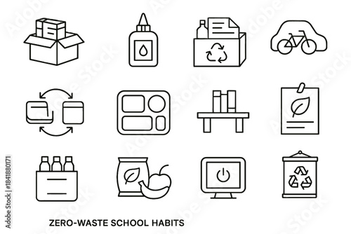 School icon table lunch zero poster eco board vector snack bottle waste