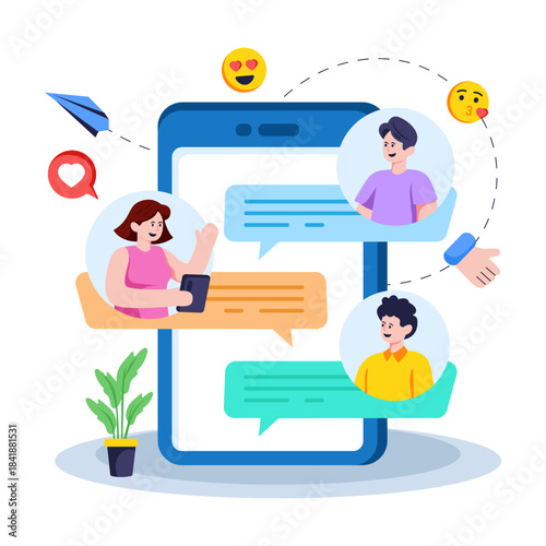 Editable design illustration of online forum discussion