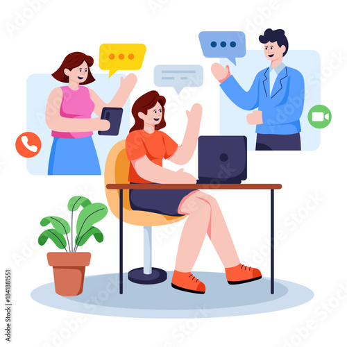 Modern design illustration of online team discussion