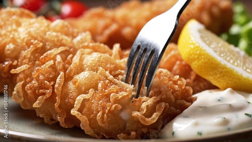 Crispy Fried Shrimp Delight A CloseUp of GoldenBrown Seafood Served with Lemon Wedge and Creamy Tartar Sauce Perfect for Appetizers and Gourmet Cuisine.