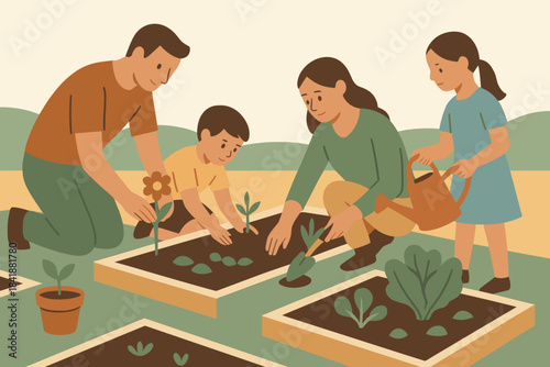 No family flat icon ofeometric vegetables sky vector warm sand gardening punctuation