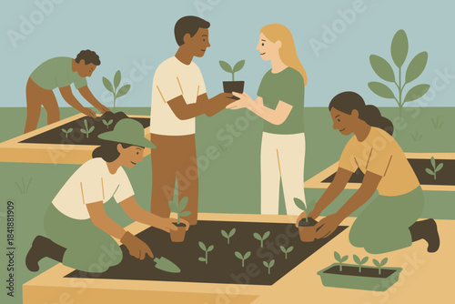 Earth icon illustration vector green labels no garden sage warm community volunteers
