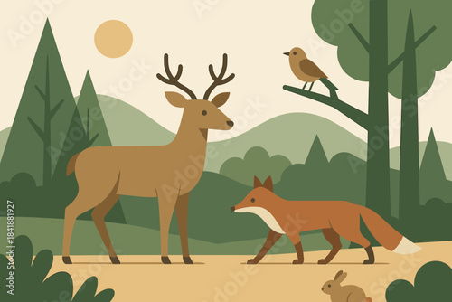 Green minimal numbers warm wildlife style no cyrillic background icon vector minimalist