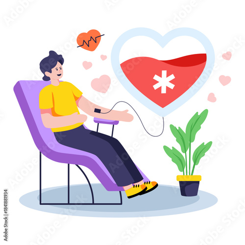Conceptual isometric design illustration of blood donation