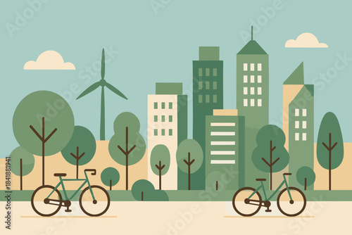 No eco off warm illustration cityscape icon vector text sage sand modern