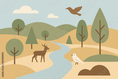 Wildlife eco modern characters vector background negative poster minimal warm no icon