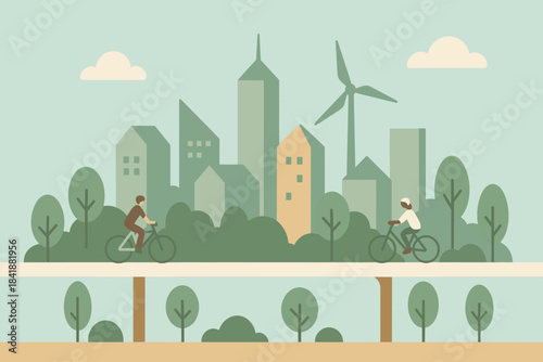 No modern negative cityscape geometric chinese letters sage eco icon friendly full