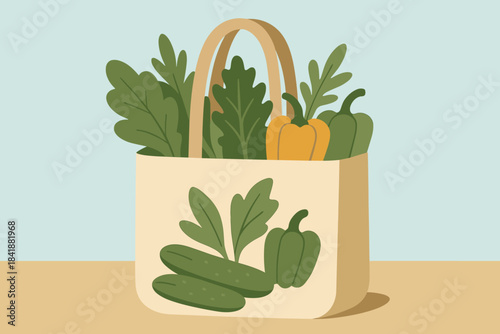 Icon style eco tote sage speech vector no green any vegetables characters
