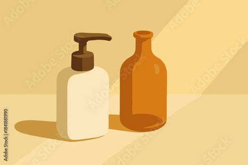 Beige icon still bottle summer sunlight flat sand minimalist negative soft glass