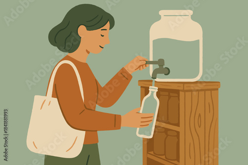 Negative shopper details soft illustration icon eco refill vector flat organic warm