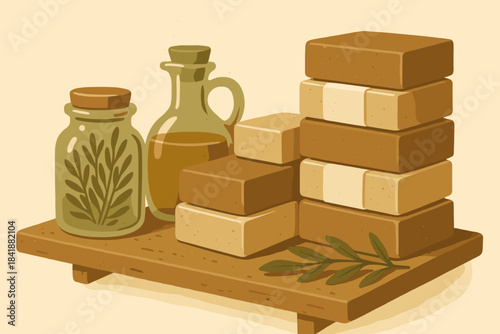 Vector organic shapes jars soaps shelf cream natural earth paper no icon