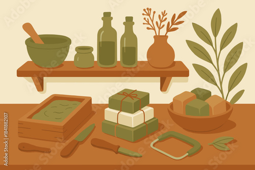 Olive letters cozy vector terracotta tools craft wrapped icon soap numbers cream