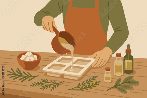 Person crafting vector table organic no icon diy negative texture essential soap