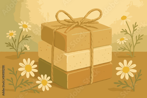 No white flowers organic elegance handmade surrounded vector tied icon soap green