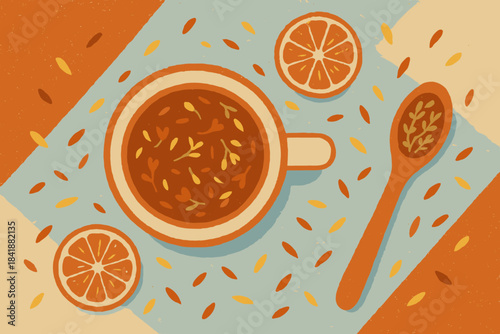 Textured icon cupf no letters slices vector tea herbal flat organic