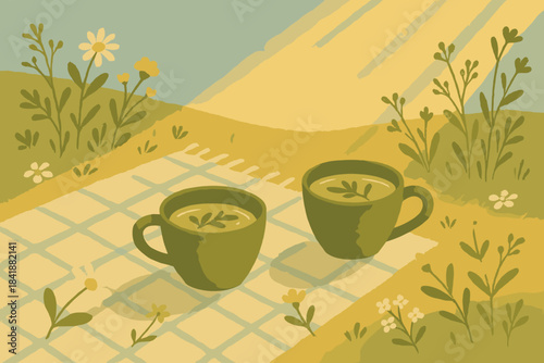 Vector blue picnic no tea numbers paper icon labels scatteredround herbal textured