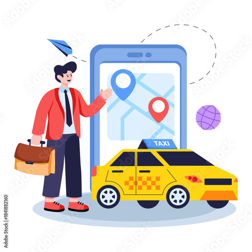 Editable design illustration of online taxi location
