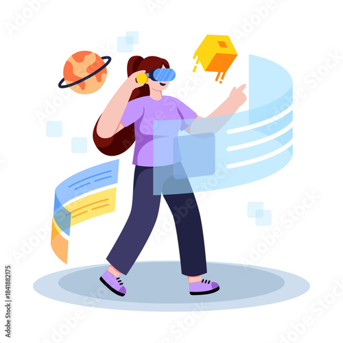 Flat design illustration of virtual reality headset