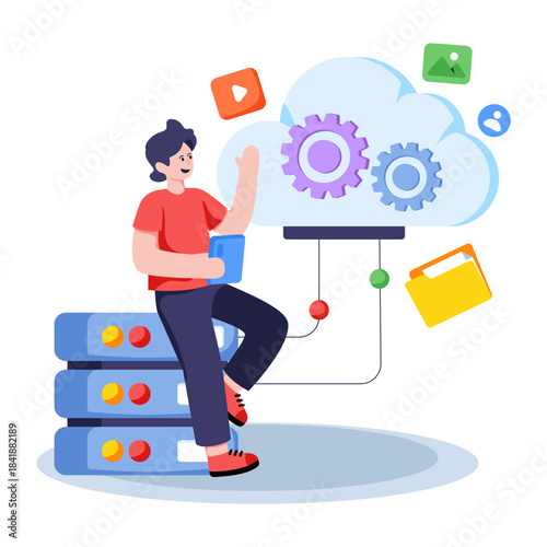 Premium download illustration of cloud server setting