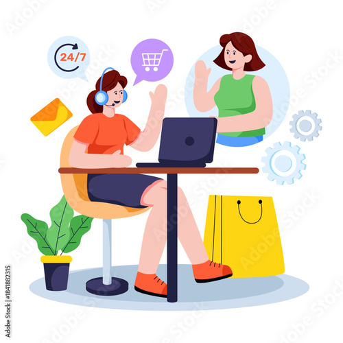 A colored design illustration of customer service representative