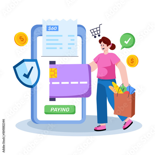 Trendy design illustration of online grocery payment
