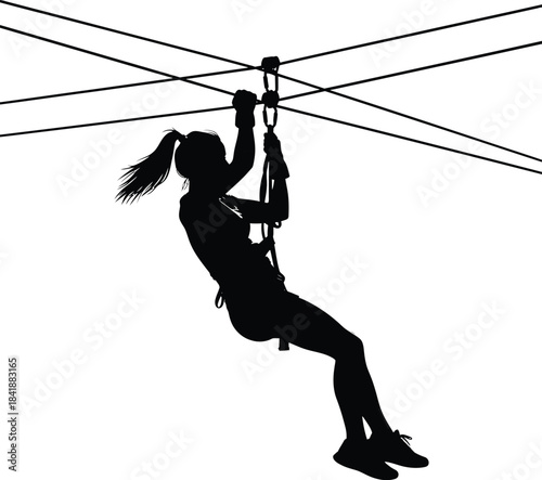 Zipline Woman Silhouette Vector
