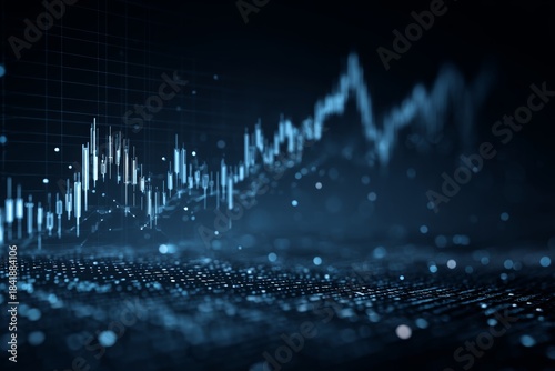 Digital stock market charts and graphs on dark blue abstract technology background