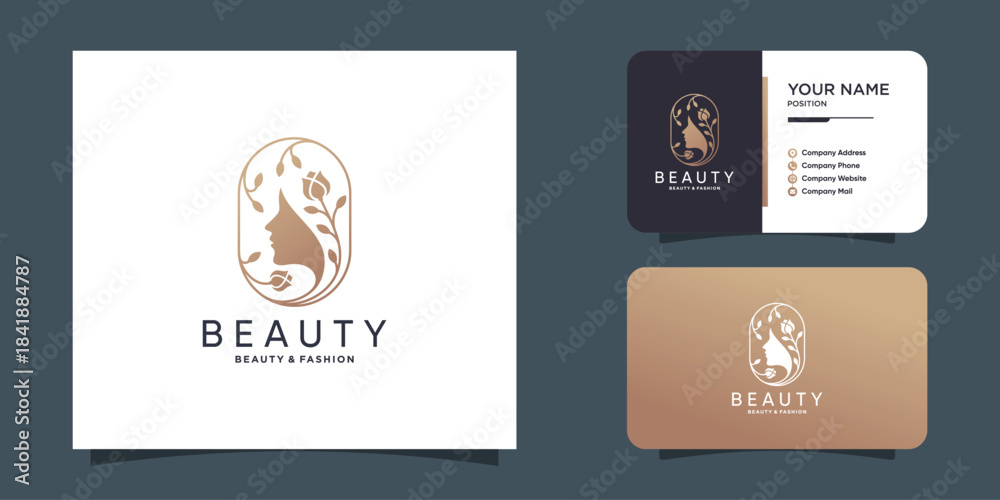 Fototapeta premium Beauty logo with face and flower concept Premium Vector